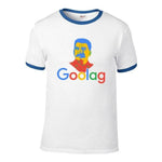 Tshirt goolag google blanc col beu